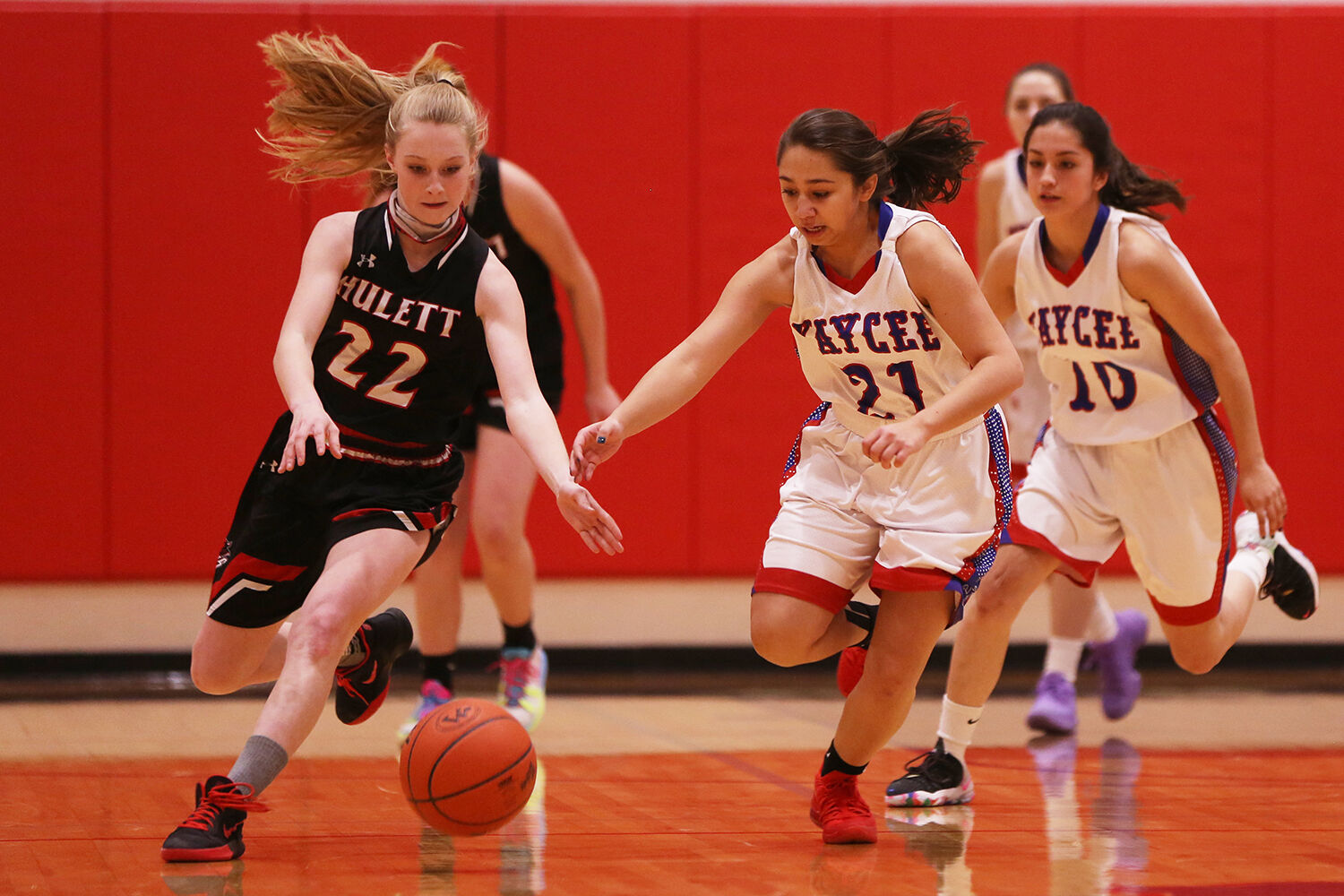 Mary Cleveland races to recover and ultimately steal the ball away